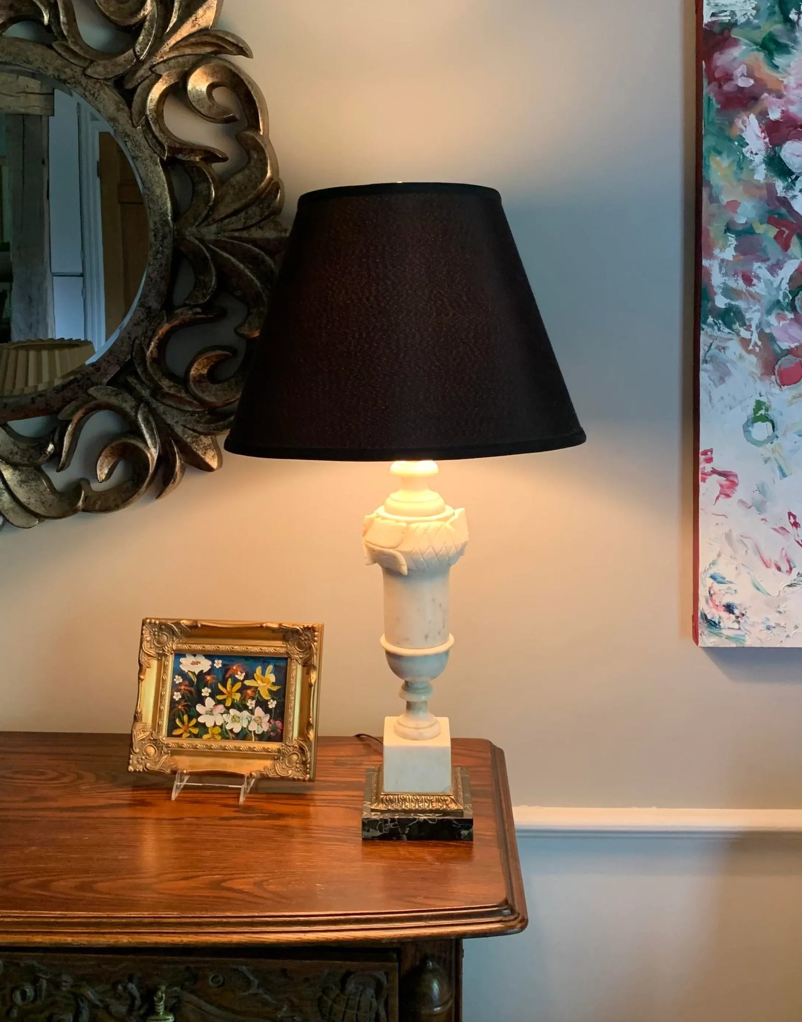 Vintage Early 20th Century Italian Alabaster and Marble Table Lamp - 9