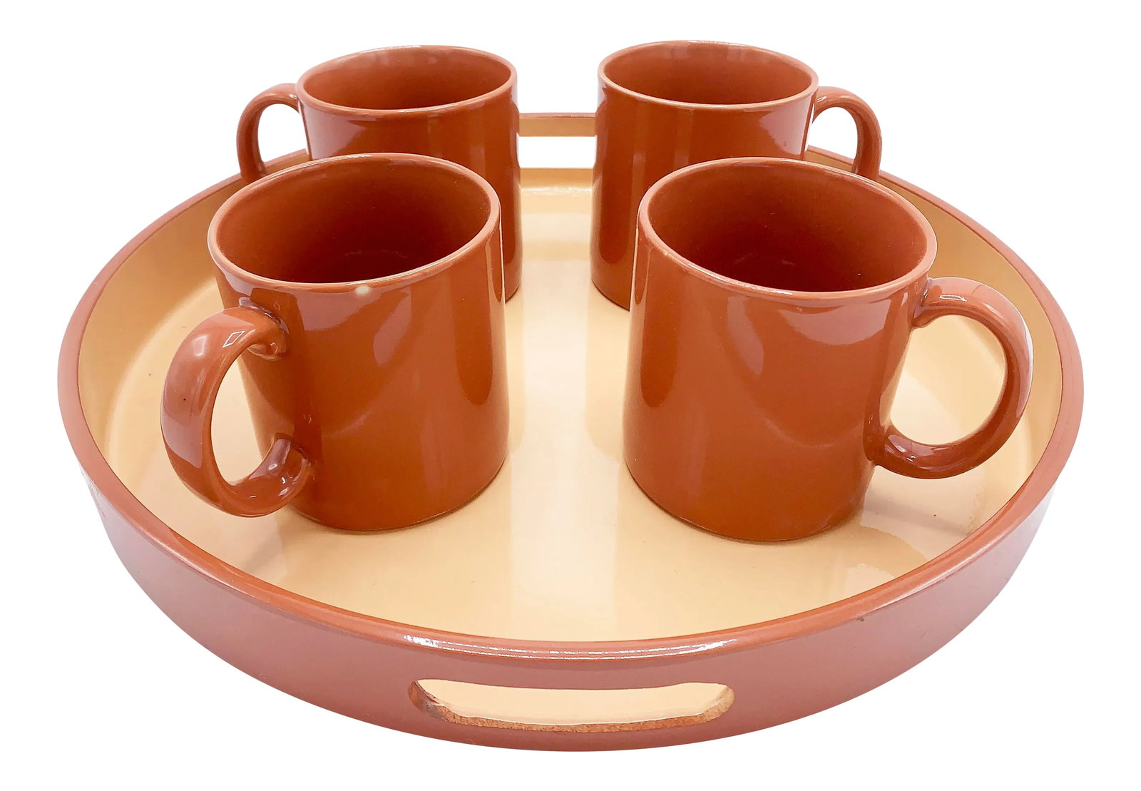 Vintage Hues 'N Brew Pink Coffee Serving Set - 5 Pieces: Vintage pink Hues 'n Brews coffee & tea serving set, made in Japan. This set offers a colorful, fun, and bold way to enjoy your morning coffee or afternoon tea. The set includes 4 high gloss pink