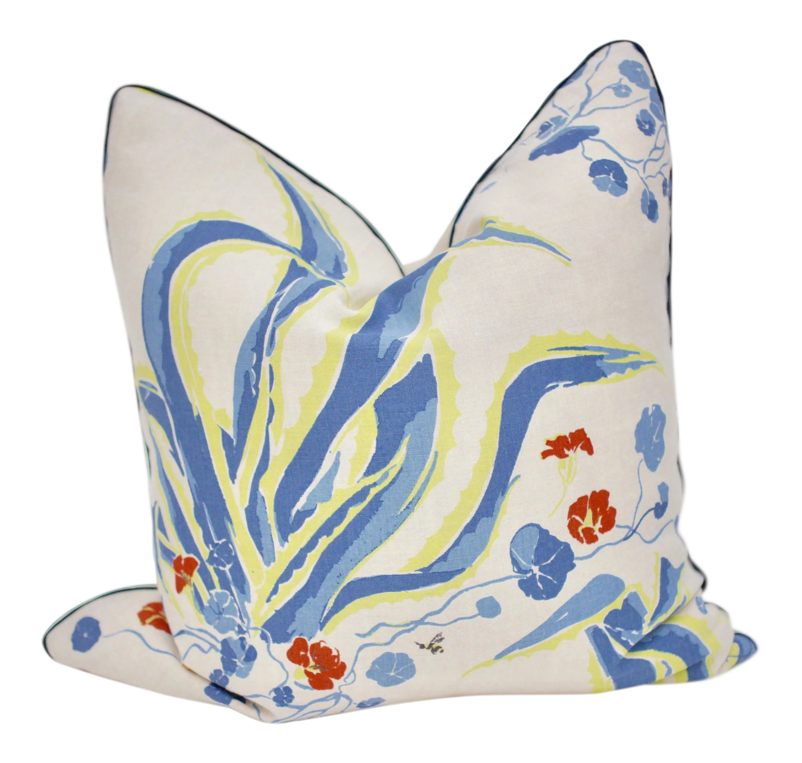 Lake August "Agave Americana" 24" Square Hand Blocked Linen Pillow: Beautifully handmade Lake August "Agave Americana" 24" Square 100% linen hand blocked pillow in colorway "Del Mar." As with all hand blocked textiles, a subtle and sophisticated variation in the