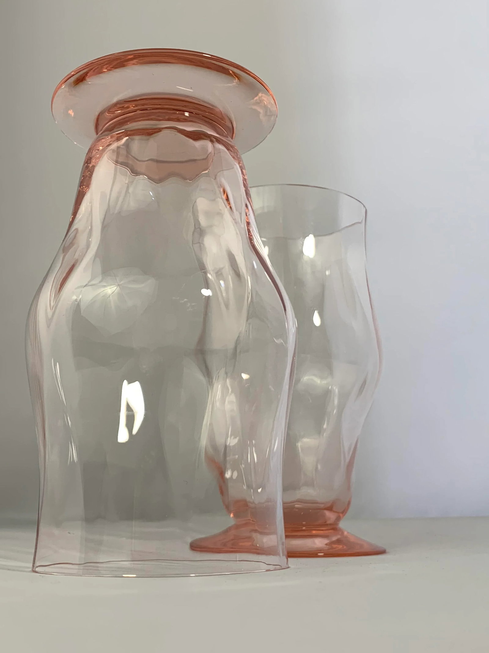 Vintage 1930's Pink Depression Glass Footed Ice Tea Tumblers - Set of 4 - 11