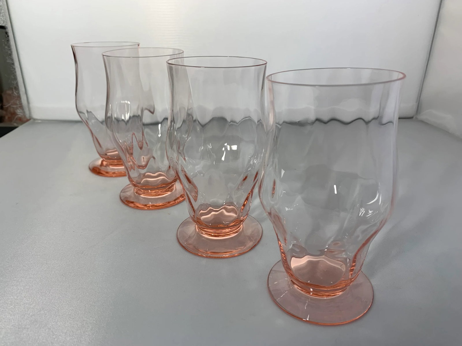 Vintage 1930's Pink Depression Glass Footed Ice Tea Tumblers - Set of 4 - 12