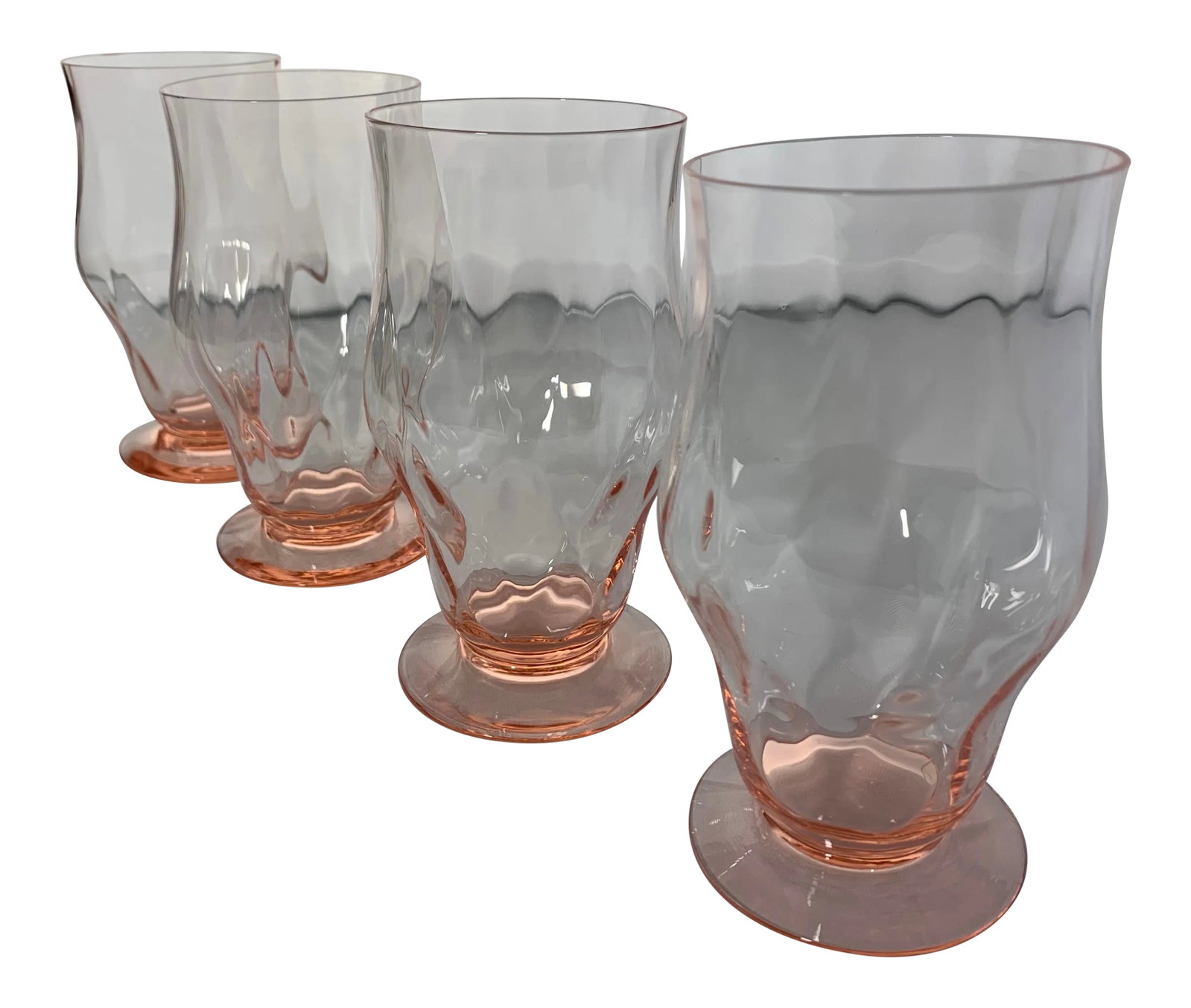 Vintage 1930's Pink Depression Glass Footed Ice Tea Tumblers - Set of 4 (1 of 12)
