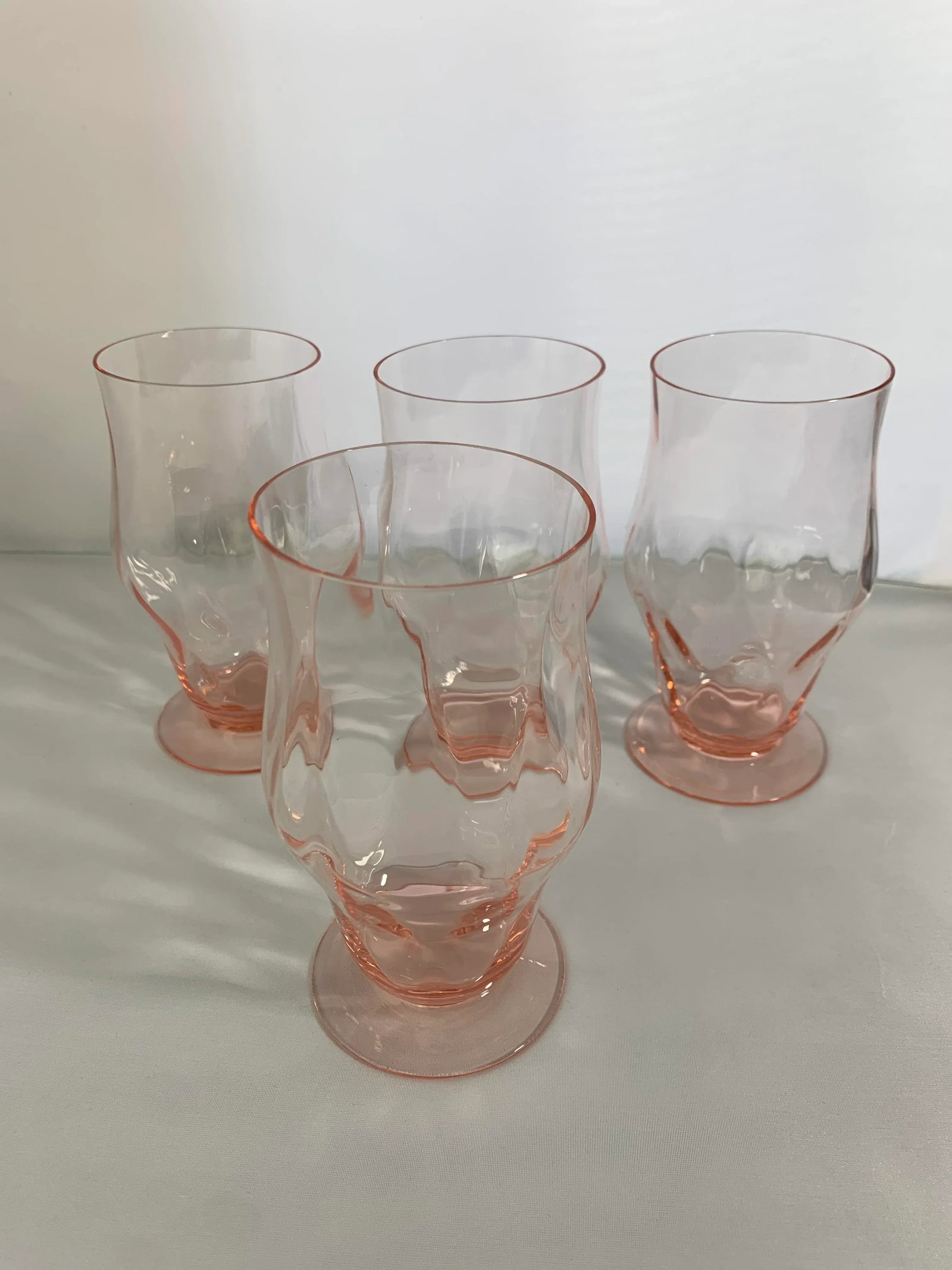 Vintage 1930's Pink Depression Glass Footed Ice Tea Tumblers - Set of 4 - 3