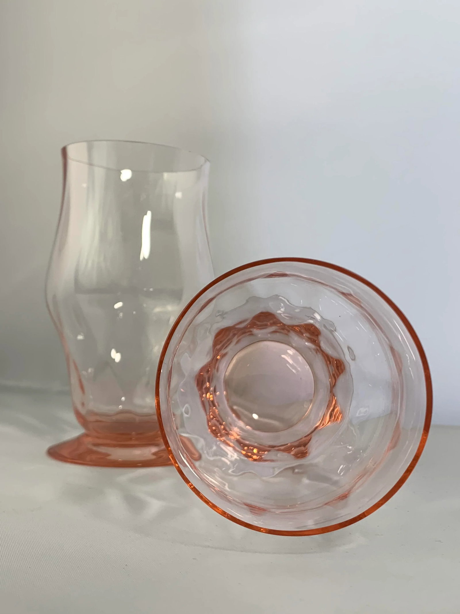 Vintage 1930's Pink Depression Glass Footed Ice Tea Tumblers - Set of 4 - 5