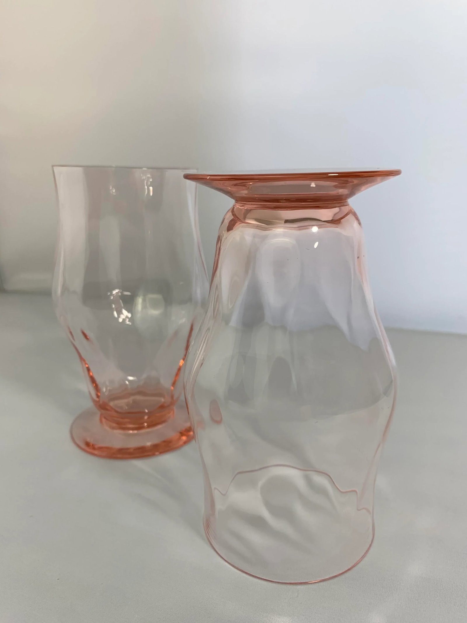 Vintage 1930's Pink Depression Glass Footed Ice Tea Tumblers - Set of 4 - 6