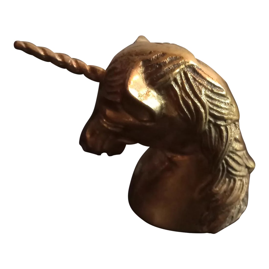 1980s Solid Brass Unicorn Sculpture Paper Weight: This is a Solid Brass 3" Unicorn Sculpture Paperweight. Procured at auction Condition: Alterations: Original Condition Unaltered Imperfections: Some Imperfections Condition Notes: No damage noted