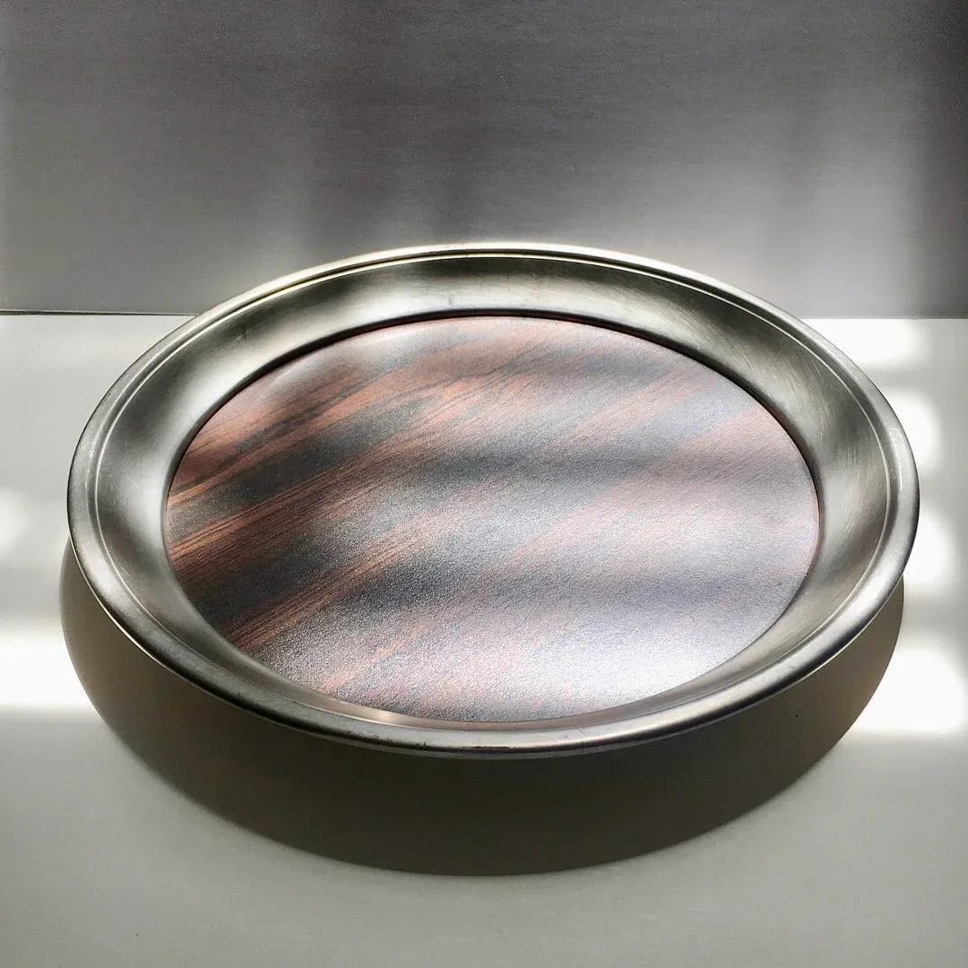 1960s F. B. Rogers Provincetown Pewterlite & Faux Rosewood Tray - 12
