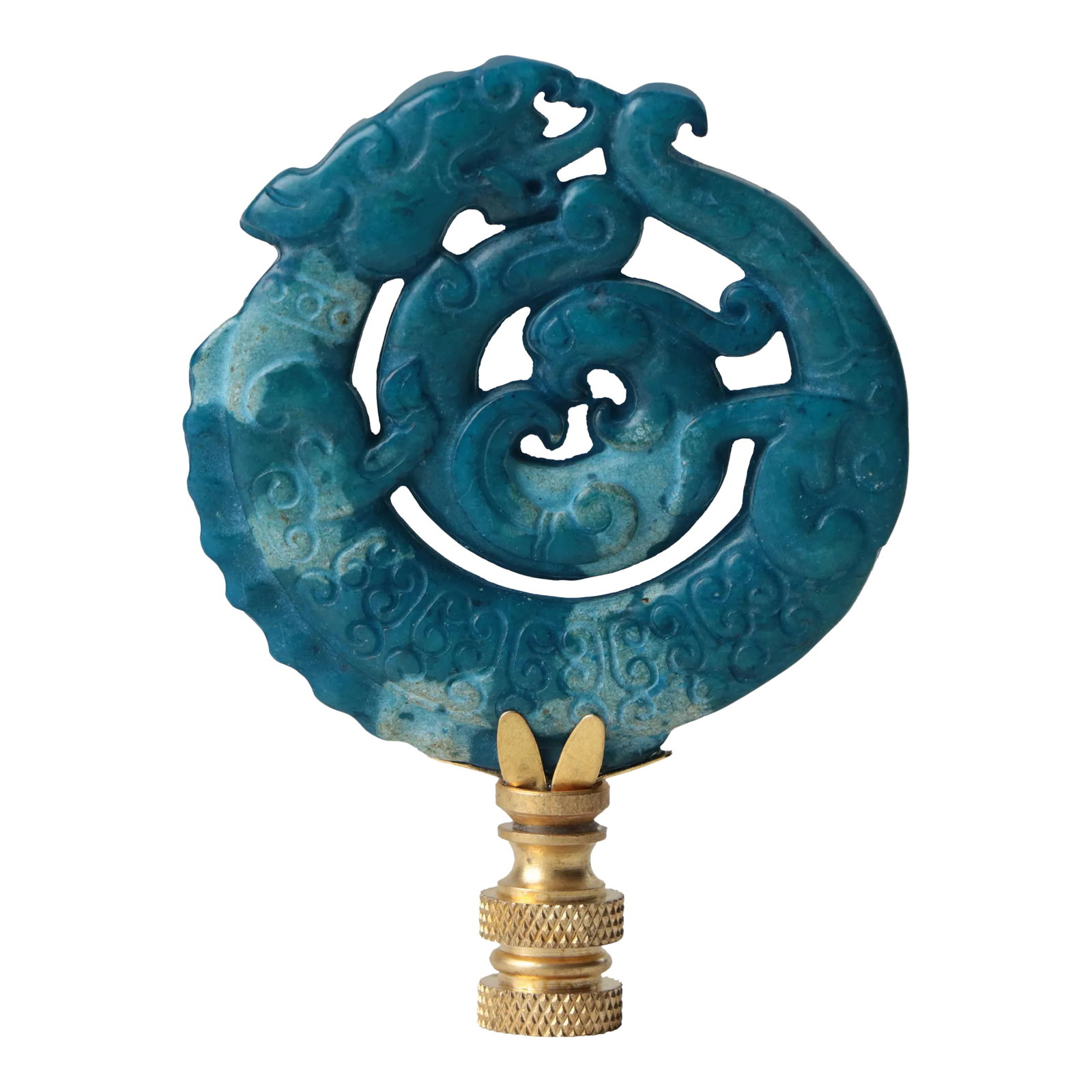 Dragon Ouroboros Lamp Finial on Brass Hardware: Update your existing lighting or add a distinctive finishing touch to any table lamp with a designer lamp finial. This finial is the perfect accent for a Chinese vase lamp. Style is in the details!
