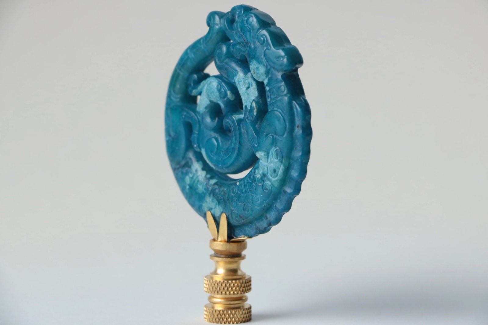 Dragon Ouroboros Lamp Finial on Brass Hardware - 3