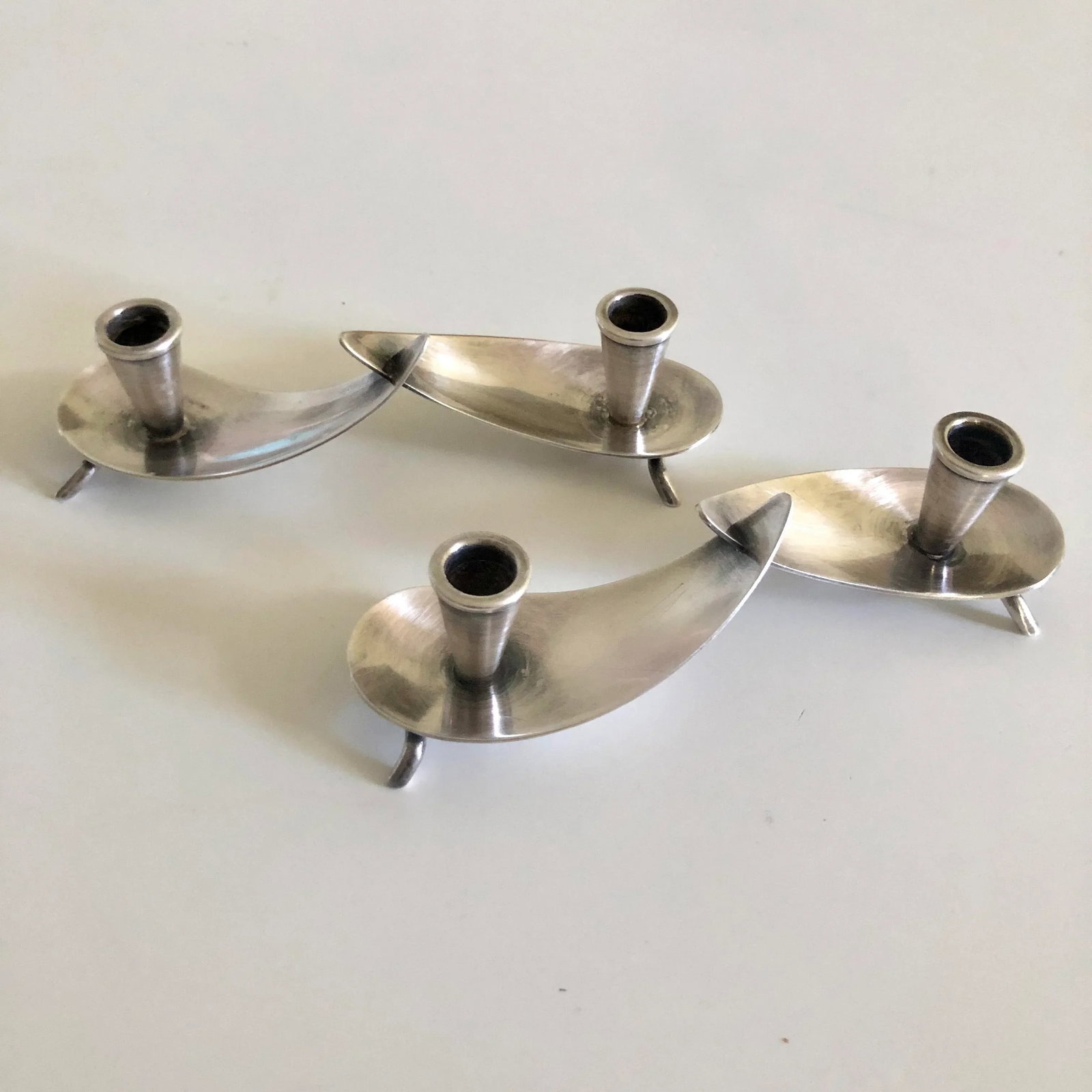 Vintage Danish Modern Carl Christiansen Silver Plate Candle Holder--A Pair - 2