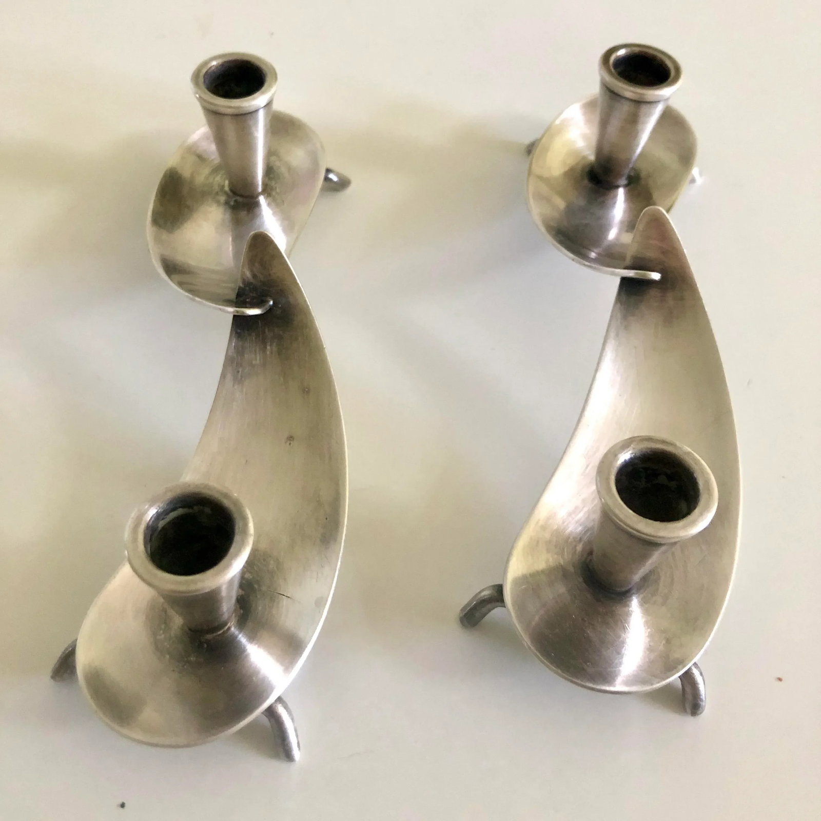 Vintage Danish Modern Carl Christiansen Silver Plate Candle Holder--A Pair - 3