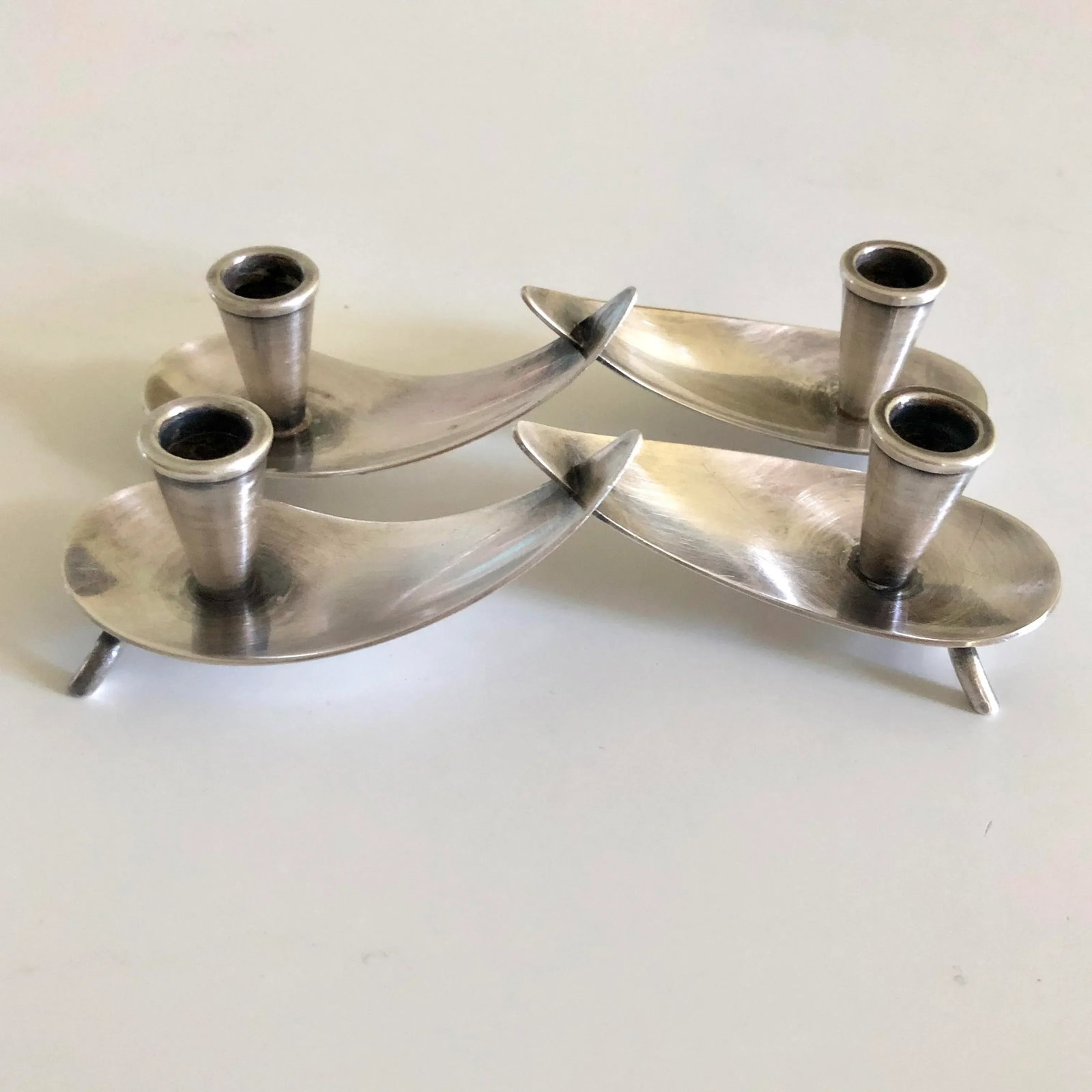 Vintage Danish Modern Carl Christiansen Silver Plate Candle Holder--A Pair - 5