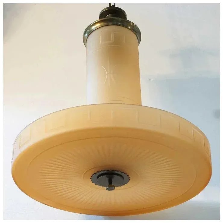 1930s Swedish Simon Gate for Orrefors Frosted Amber Glass Ceiling Light Fixture - 10