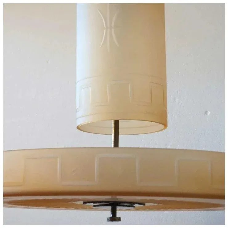 1930s Swedish Simon Gate for Orrefors Frosted Amber Glass Ceiling Light Fixture - 11