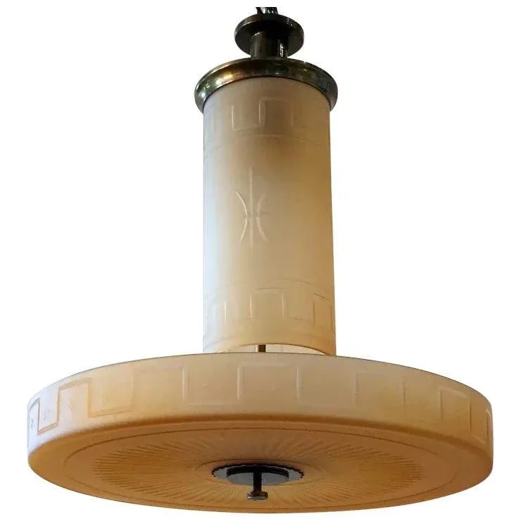 1930s Swedish Simon Gate for Orrefors Frosted Amber Glass Ceiling Light Fixture - 12