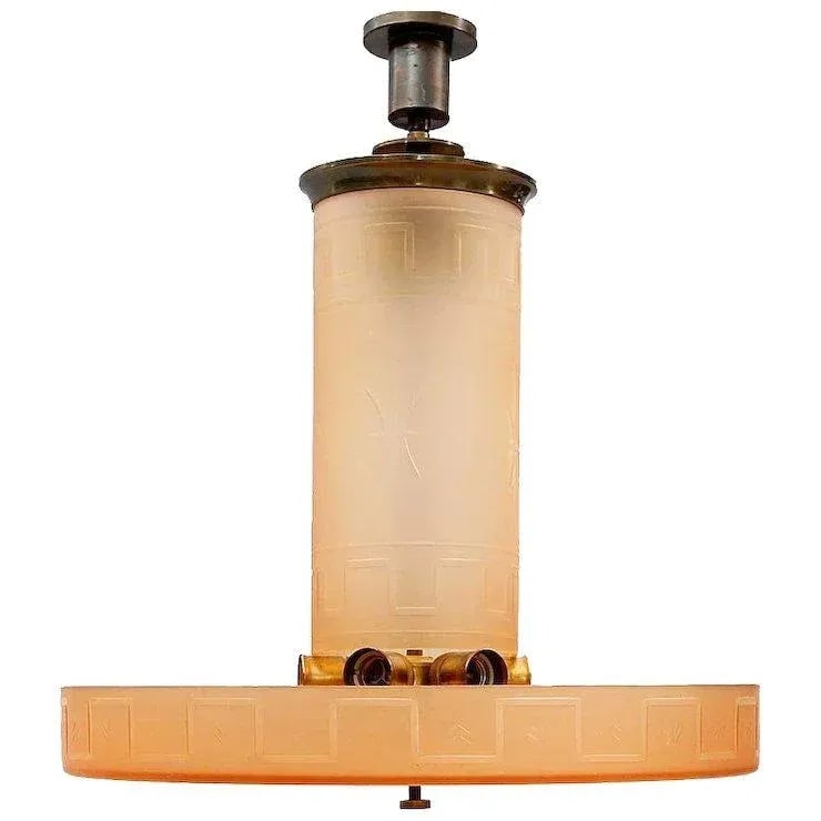 1930s Swedish Simon Gate for Orrefors Frosted Amber Glass Ceiling Light Fixture - 4
