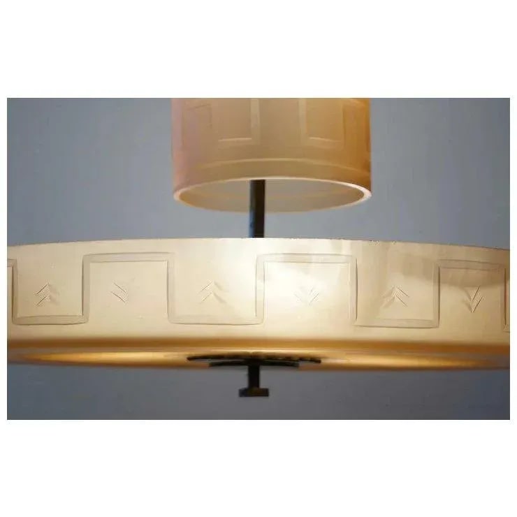 1930s Swedish Simon Gate for Orrefors Frosted Amber Glass Ceiling Light Fixture - 7