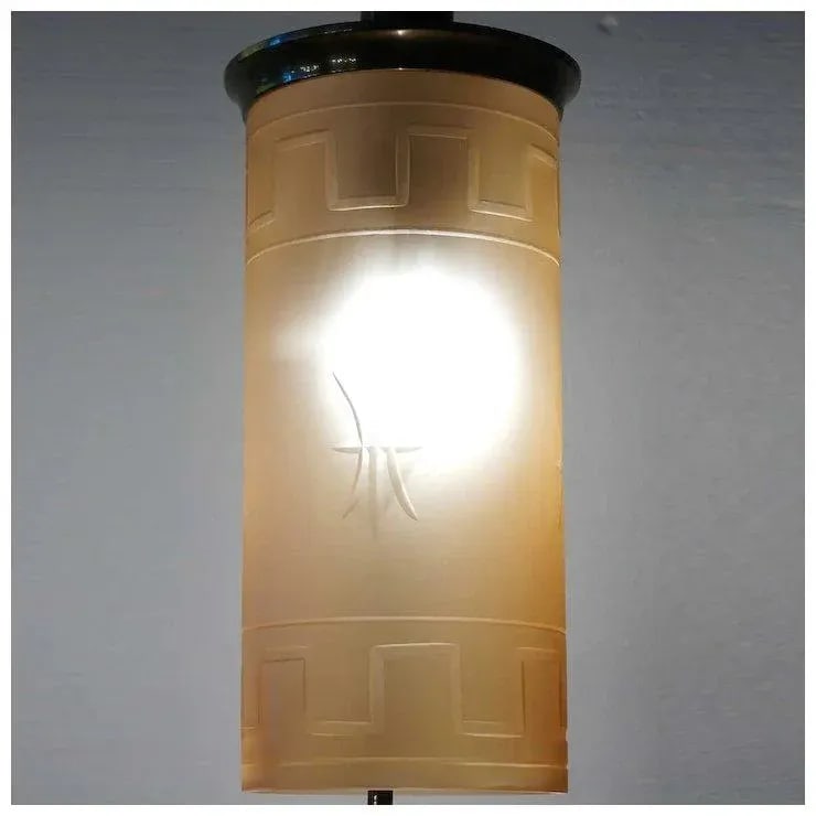 1930s Swedish Simon Gate for Orrefors Frosted Amber Glass Ceiling Light Fixture - 8