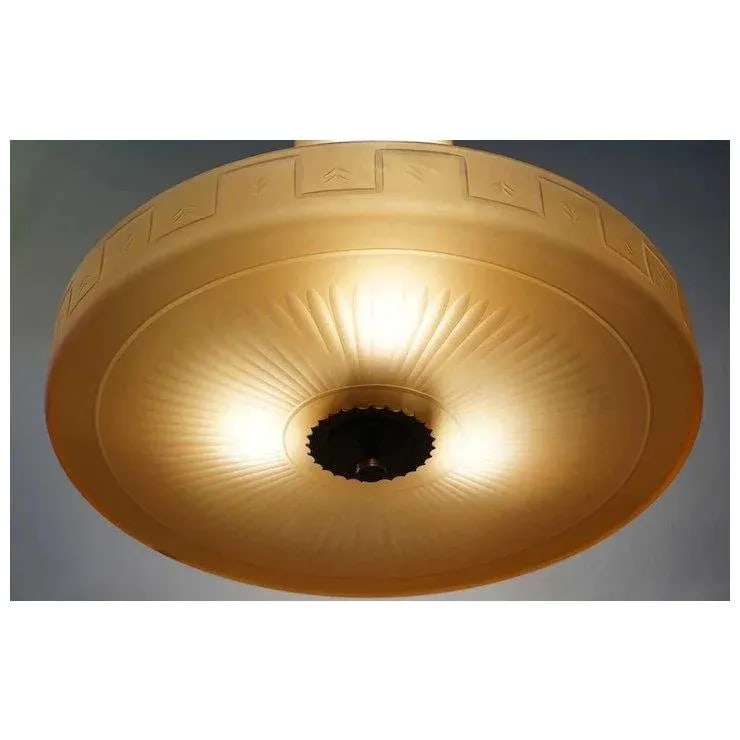 1930s Swedish Simon Gate for Orrefors Frosted Amber Glass Ceiling Light Fixture - 9