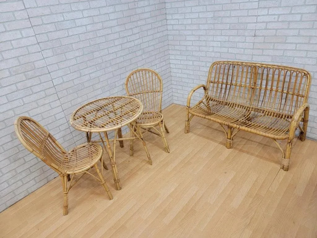 Vintage Italian Rattan and Bamboo Bistro Patio - 4 Piece Set - 10