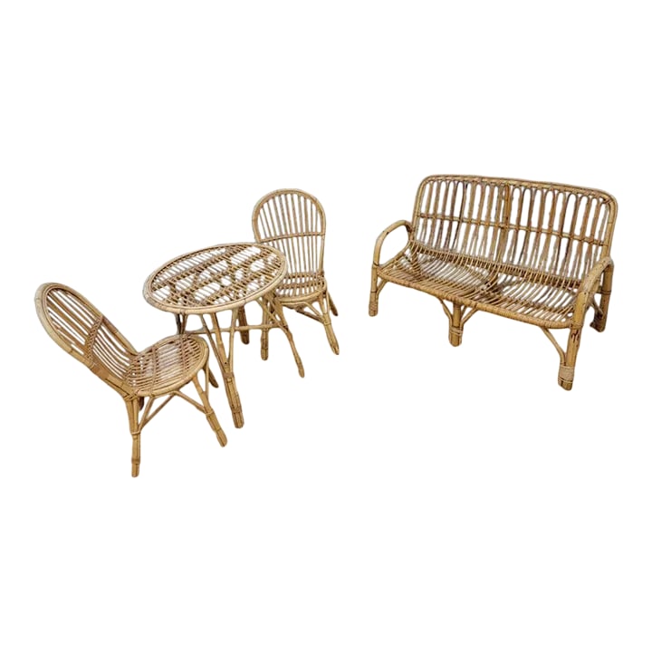 Vintage Italian Rattan and Bamboo Bistro Patio - 4 Piece Set (1 of 10)