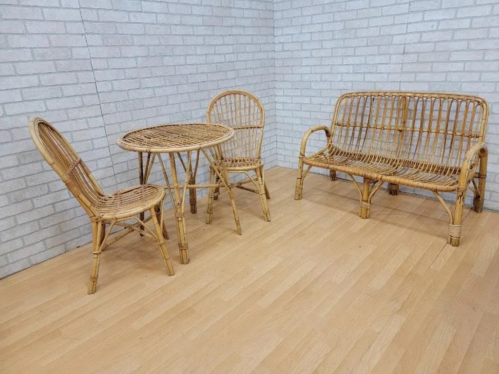 Vintage Italian Rattan and Bamboo Bistro Patio - 4 Piece Set - 2