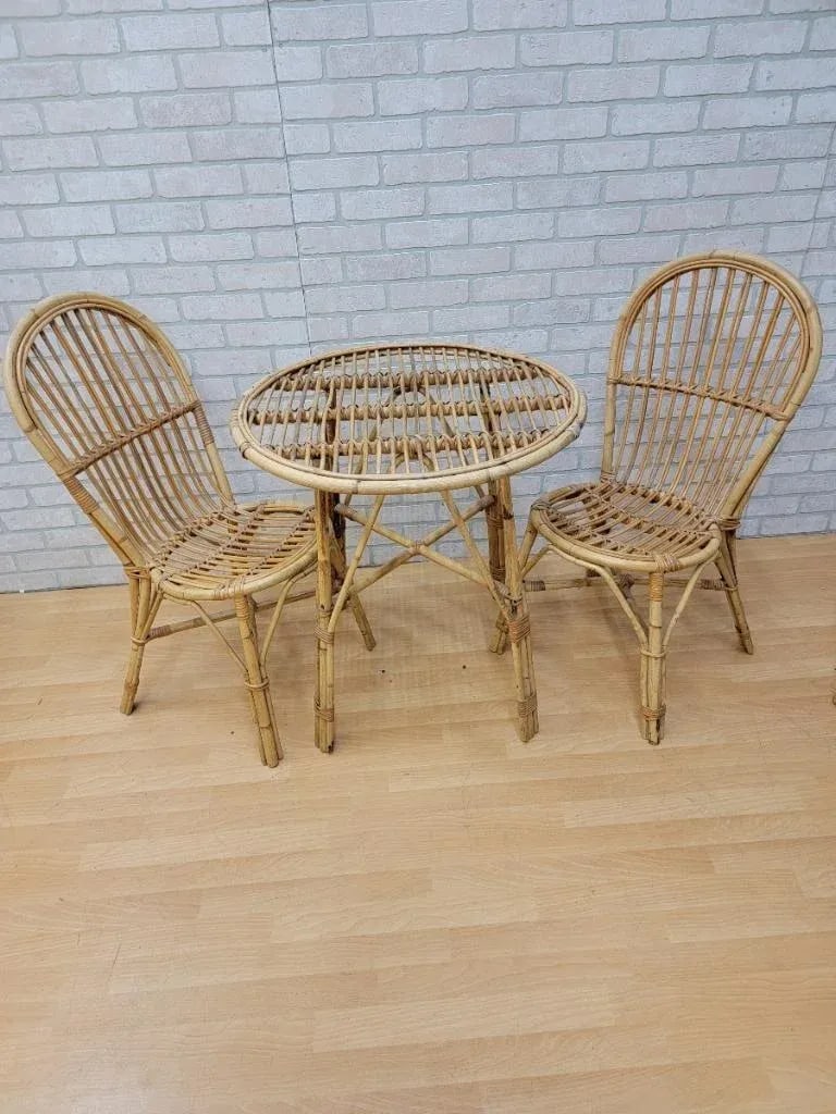Vintage Italian Rattan and Bamboo Bistro Patio - 4 Piece Set - 3