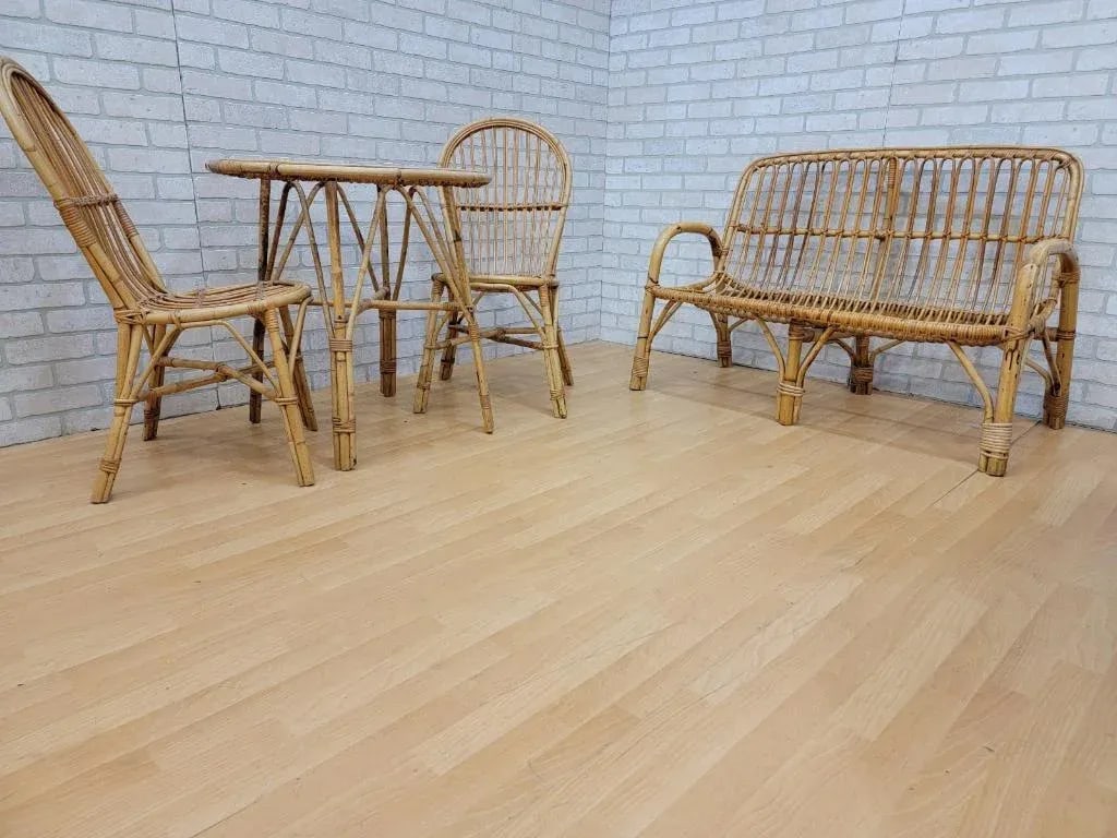 Vintage Italian Rattan and Bamboo Bistro Patio - 4 Piece Set - 9