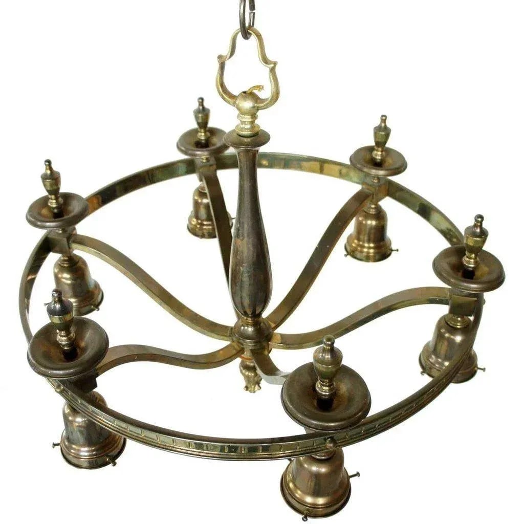 1920s Vintage American Brass 6-Light Chandelier - 2