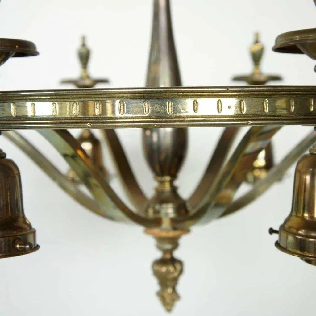 1920s Vintage American Brass 6-Light Chandelier - 3