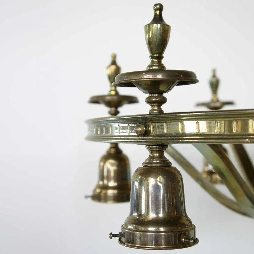 1920s Vintage American Brass 6-Light Chandelier - 4