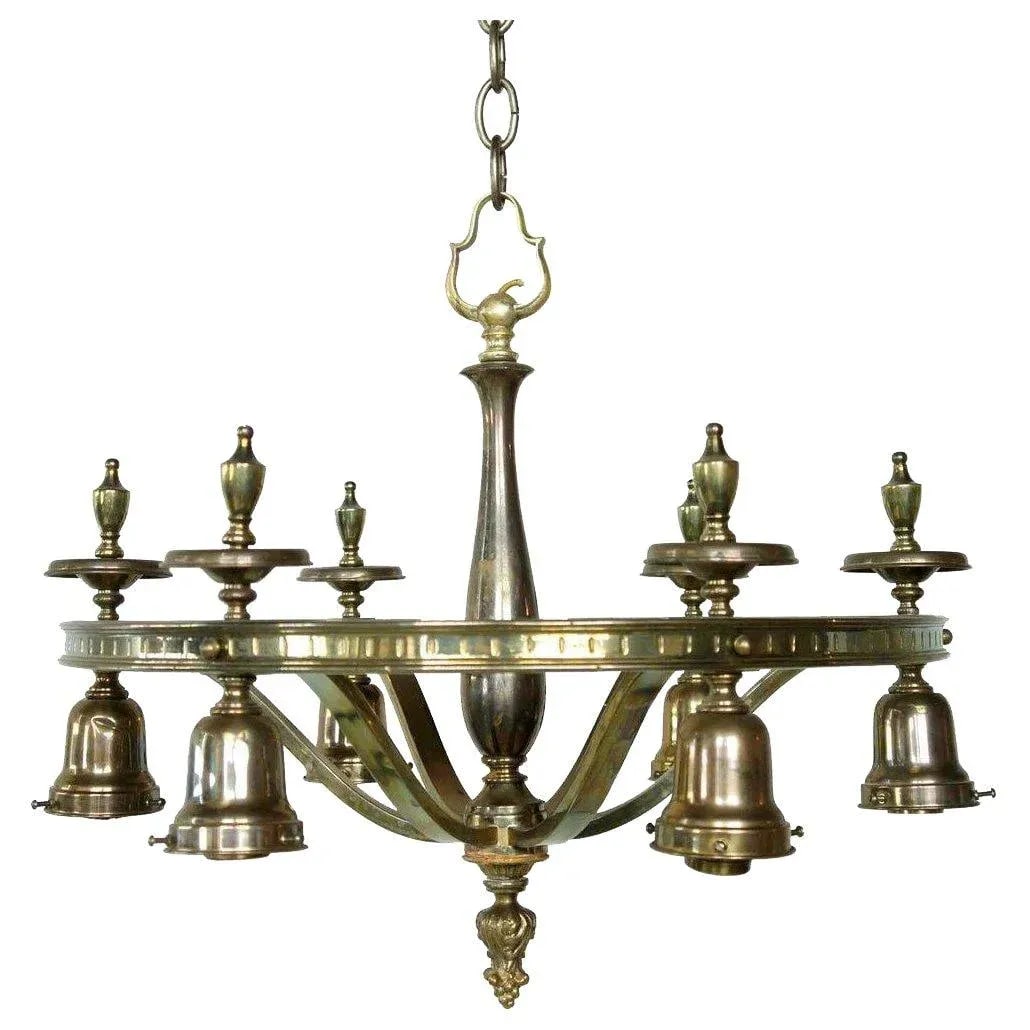 1920s Vintage American Brass 6-Light Chandelier - 7
