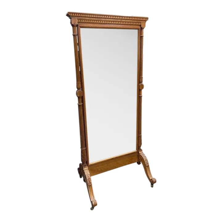 Antique Early 1900's Double Sided Hand Carved Mirror on Wheels: This is a Very large Double sided Antique mirror that was made in the early 1900's. Its completely hand carved with amazing precision. It has beautifully detailed pillar style sides with a nice top