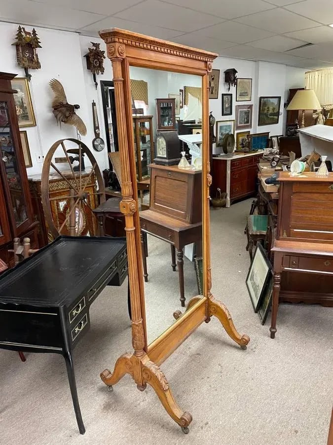 Antique Early 1900's Double Sided Hand Carved Mirror on Wheels - 2
