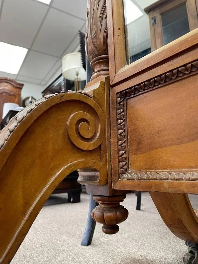 Antique Early 1900's Double Sided Hand Carved Mirror on Wheels - 6