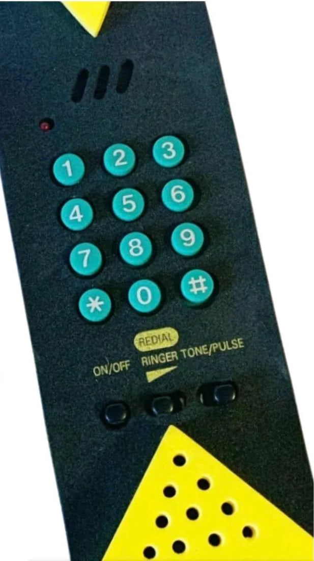 1990s Canetti Post Modern Memphis Geometric Yellow Teal Black Telephone - 7