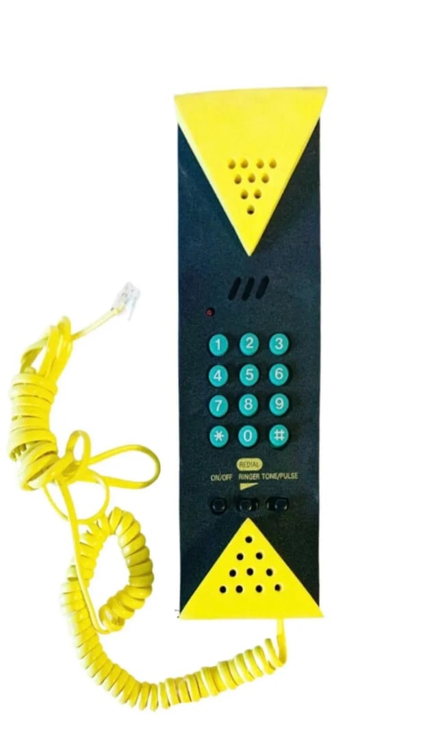 1990s Canetti Post Modern Memphis Geometric Yellow Teal Black Telephone - 8