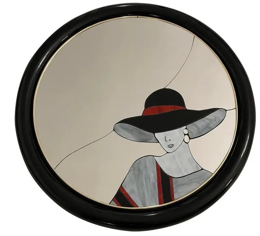 Large Art Deco Style Black Lacquer Lady Mirror Attributes to David Marshall - 10