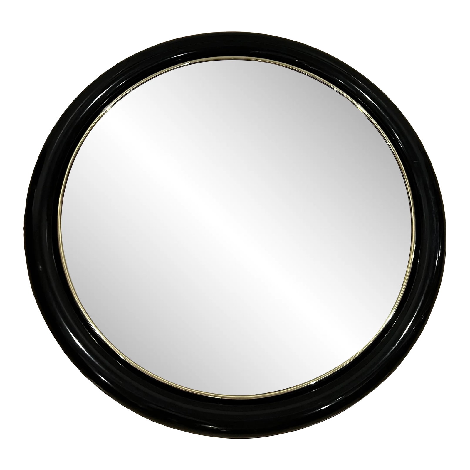 Large Art Deco Style Black Lacquer Lady Mirror Attributes to David Marshall: Beautiful art deco style mirror with lady stained glass art Condition: Alterations: Original Condition Unaltered Imperfections: Some Imperfections Condition Notes: Some light scratches on the surface