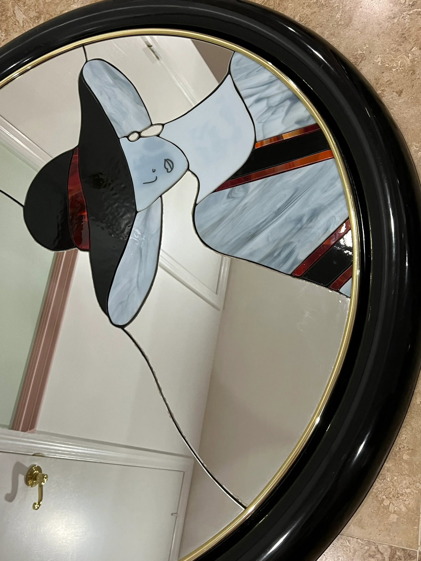 Large Art Deco Style Black Lacquer Lady Mirror Attributes to David Marshall - 4
