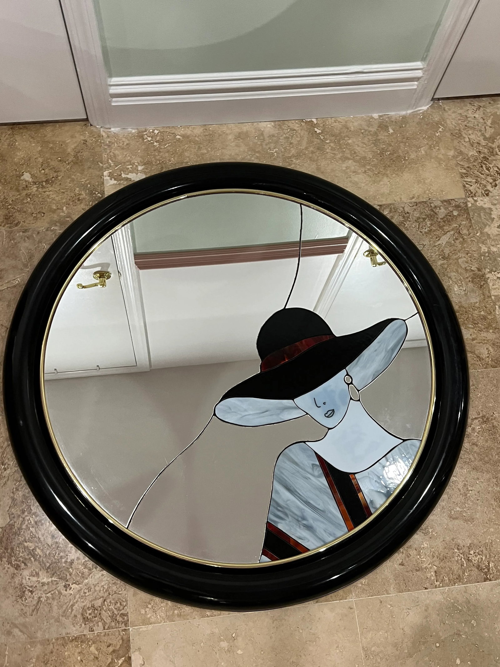 Large Art Deco Style Black Lacquer Lady Mirror Attributes to David Marshall - 9