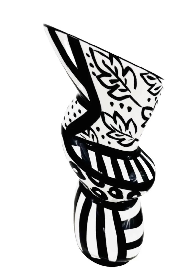 Sale 1980s John Bergen Black & White Crazy Quilt Postmodern PostModern Post Modern Memphis Abstract - 3
