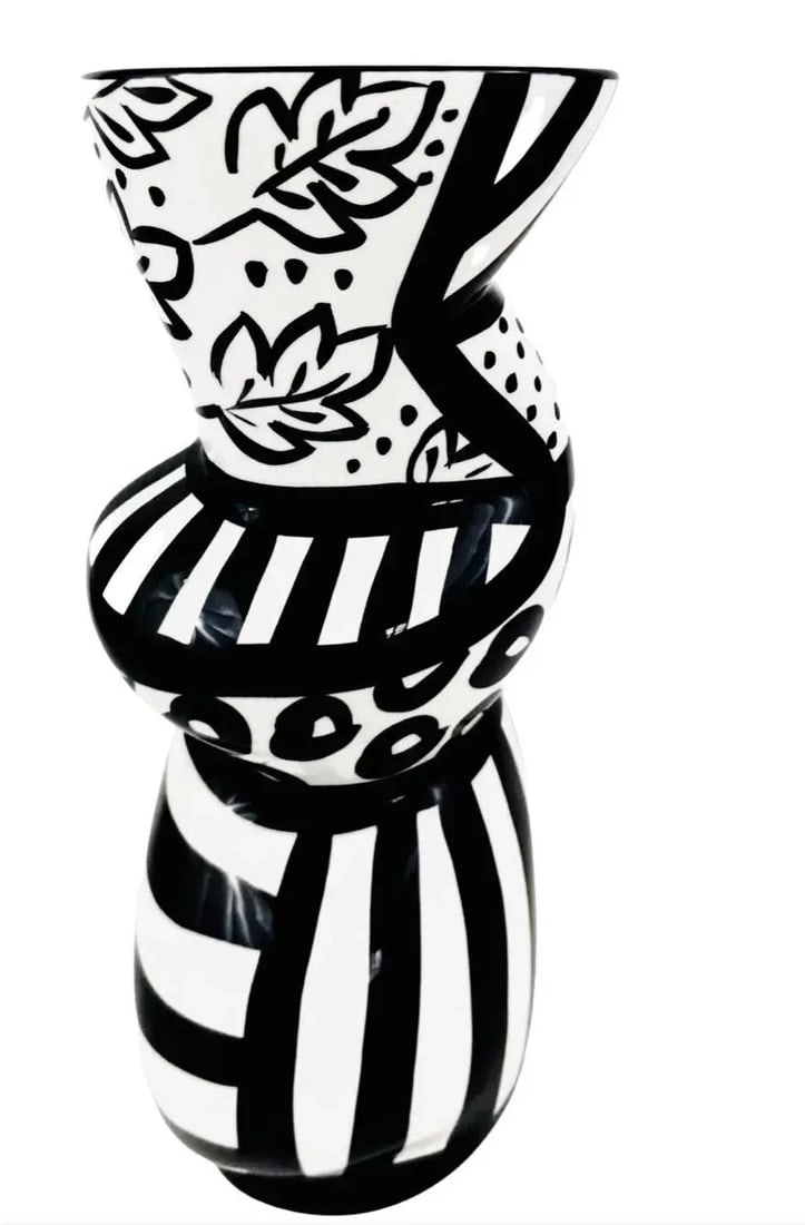 Sale 1980s John Bergen Black & White Crazy Quilt Postmodern PostModern Post Modern Memphis Abstract - 5
