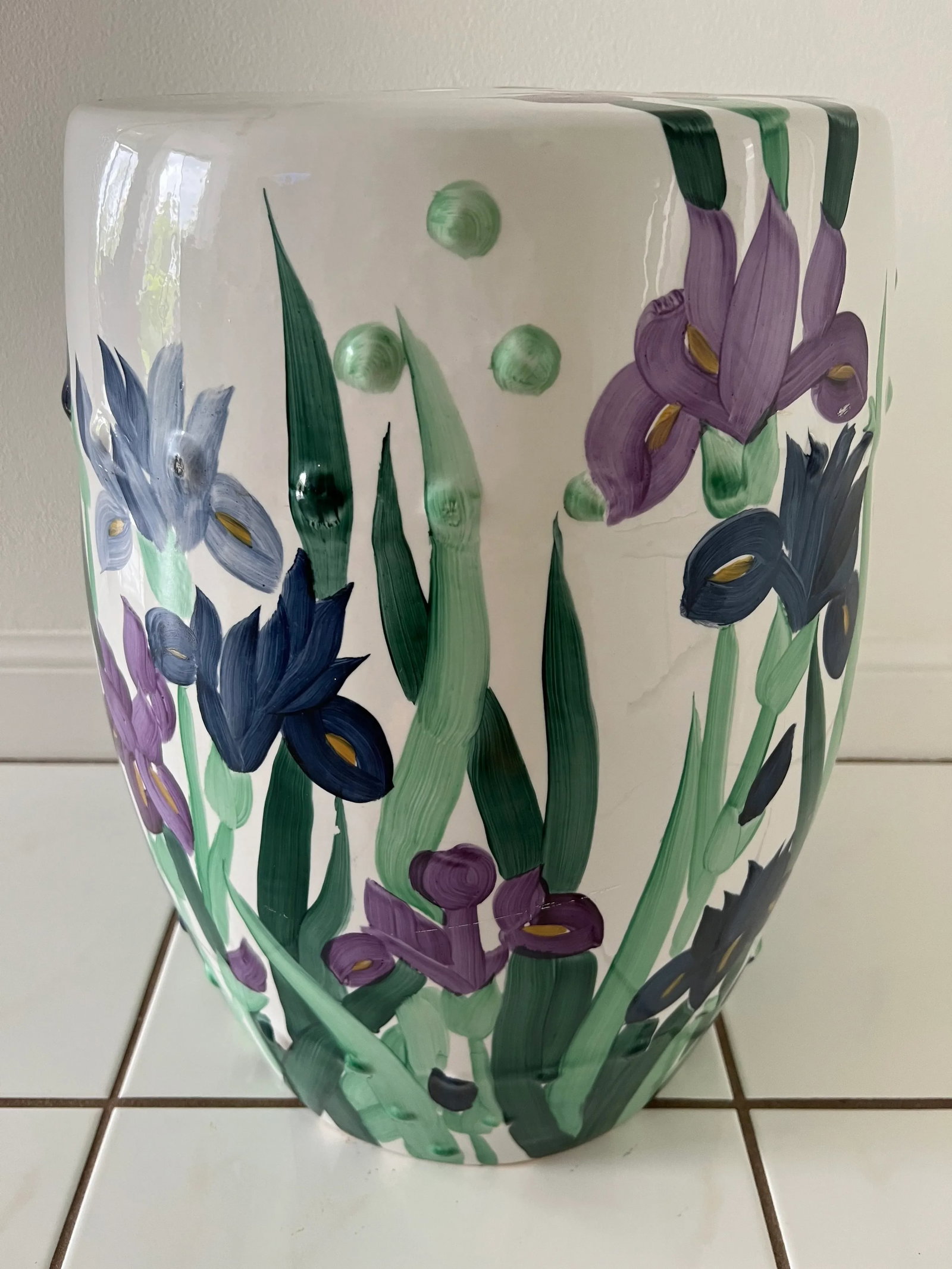 Hand Painted Garden Stool With Irises - 11