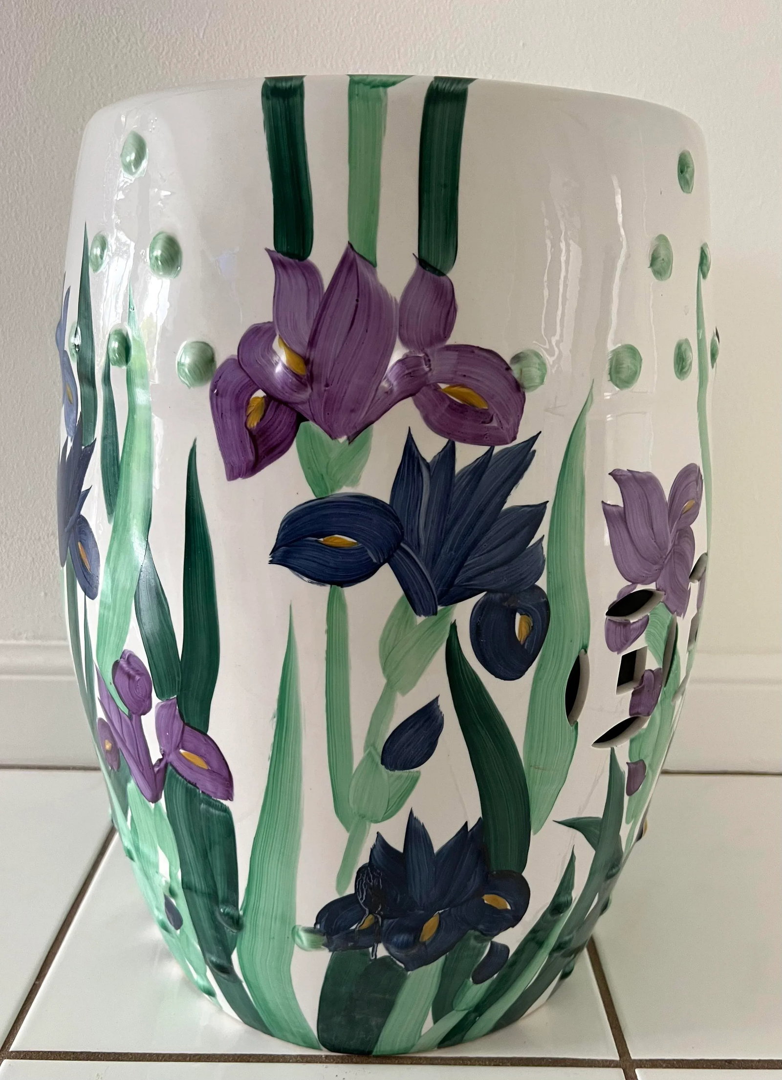 Hand Painted Garden Stool With Irises - 2