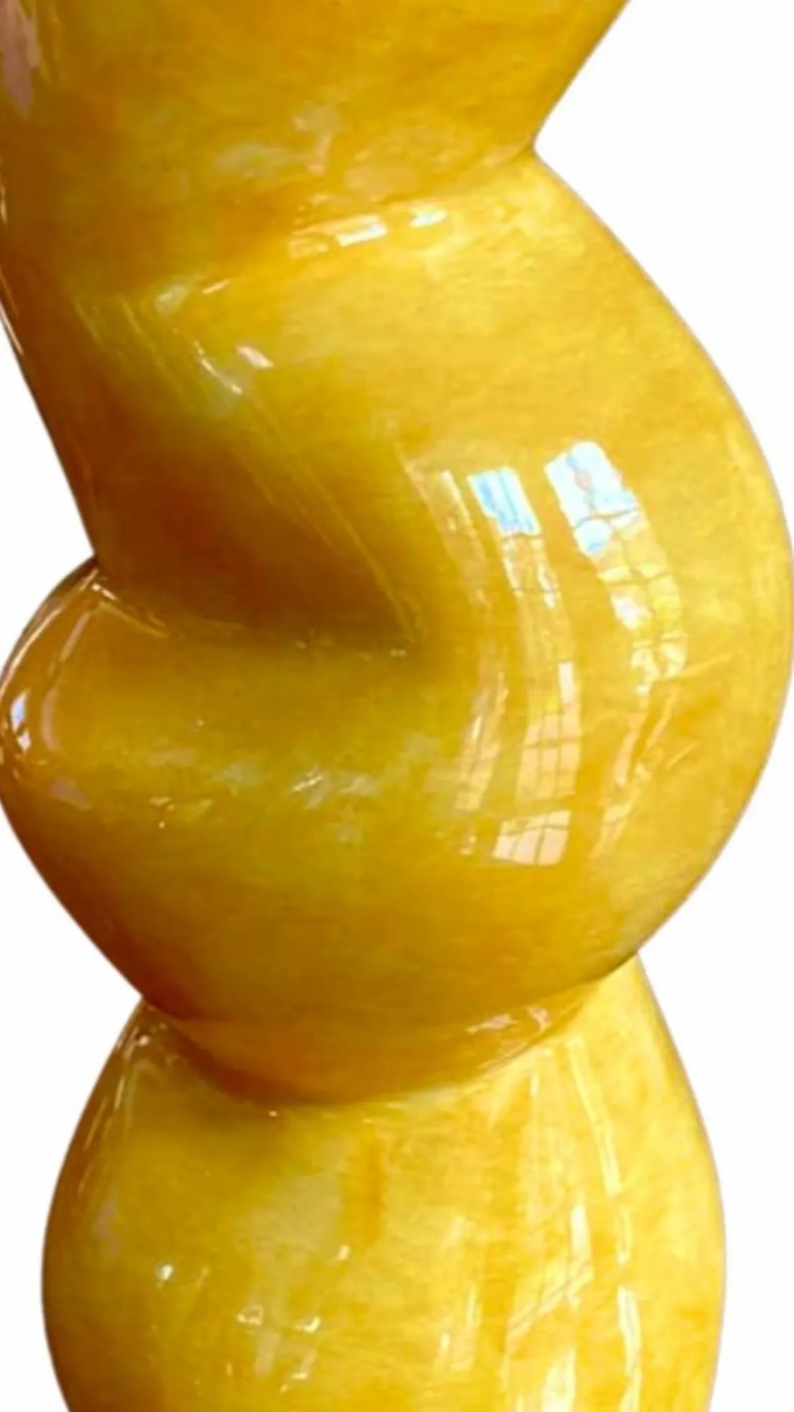 1980s John Bergen Postmodern Post Modern Memphis Yellow Abstract Twisted Ceramic Vase - 4