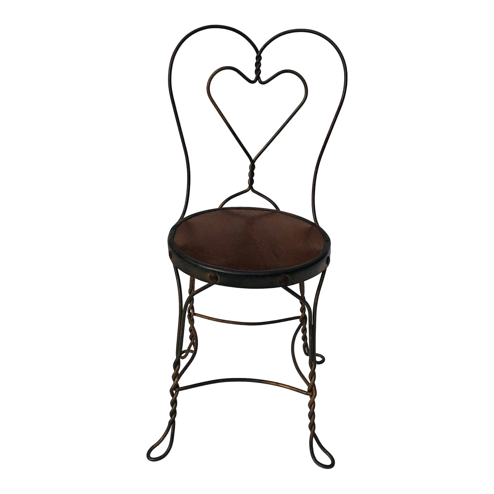 Vintage Wrought Iron Sweetheart Chair: Vintage Wrought Iron Sweetheart Chair, 34.5"H X 16"W X17"D Seat high 18.5" , no makers , excellent condition. Condition: Alterations: Original Condition Unaltered Imperfections: Some Imperfections