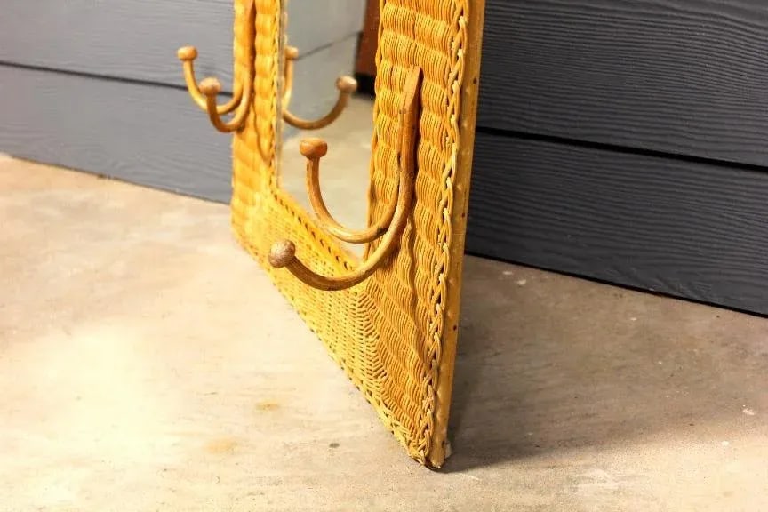Vintage Wicker Mirror With Hooks Frame - 5