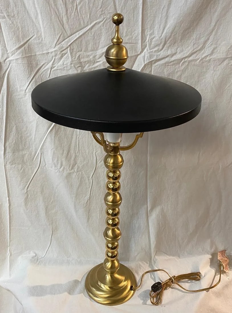 Vintage Brass Black and Gold Lamp With Metal Shade - 11