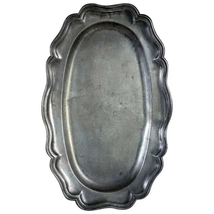 Large French Pewter Reeded Oval Fish Platter - 13